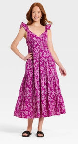 Universal Threads Purple Floral Ruffle Sleeve Maxi Sundress Small NWOT Photo 0