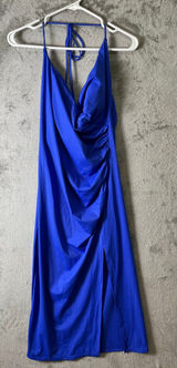 Halara SoftlyZero Airy Ruched Bodycon Midi‎ Dress Aster Blue Cool Touch Slit New Photo 0