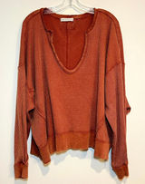Free People We the Free Shirt Buttercup Thermal Waffle Knit Rust Orange Small Photo 0