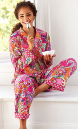 Vera Bradley | 2-Piece Cotton Pajama Set Pink Paisley Button Up | Sz S Photo 0