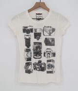 A Fine Mess T-Shirt Womens S White Vintage Camera Graphic Excellent Photo 0