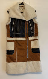 Paparazzi by Biz Sherpa Long Shearling Faux Suede Zip Vest Boho Western‎ S Photo 0