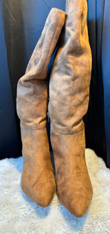 Target Tan Faux Suede Pointed Toe Kitten Heel Knee High Boots Size 9 Y2K costume Photo 0