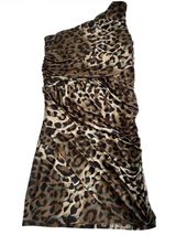 H&O Leopard Print One Shoulder Ruched Bodycon Mini Dress Size M Photo 0