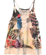 Bar‎ III Womens Abstract Tropical Layered Camisole Top White Multicolor Med Boho Photo 0