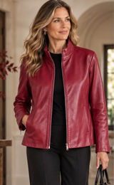 Wilsons Leather Pelle Studio Womens XL Red Genuine Leather Zip Jacket Y2K Photo 0