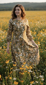 Flora‎ Bea Size Small Multi-Color Danniella Dress in Whiskey Floral 3/4 Sleeves Photo 0