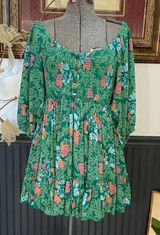 Free People Endless Summer Picnic Emerald Green Floral Boho Mini Dress - Sz S 🧡🎀 Photo 0