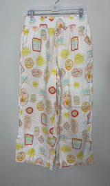 Cynthia Rowley Linen Pants Womens M Olive Oil Print Wide Leg Resort Coastal Photo 0
