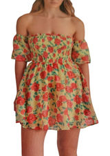 Betsey Johnson Babydoll Dress Sz L Floral Puff Sleeve Smocked Y2K‎ Mini New Photo 0