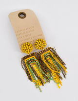 NWT Anthropologie Rhinestone Fringe Tassel Earrings Yellow Gold Blue Photo 0