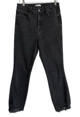 Good American Women's 10/30 Good Curve Straight Leg Jeans Black GCS126T Raw Hem Photo 0