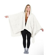 Catalonia Sherpa Fleece Hooded‎ Poncho Wrap Cream White Wearable Blanket Pockets Photo 0