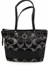 Coach Signature Black & Silver Jacquard Tote Bag – Style F20429 Photo 0