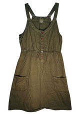 Fei Anthropologie Olive Dress Womens 4 Button Front Pockets Casual USA Pinafore‎ Photo 0