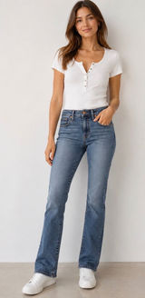 Madewell Mid-Rise Kick Out Jeans Blue Stretch Denim Size 30 Flare Cropped Photo 0