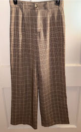 Women’s Plaid Wide-Leg Jeans Dress Pants - Brown Plaid Photo 0