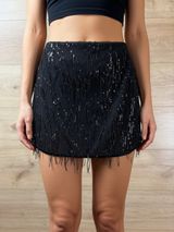 Avec Les Filles Black Sequin Fringe Mini Skirt Large Photo 0