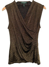 Lauren Ralph Lauren‎ Blouse Small Sleeveless V-Neck gold Metallic stretchy Top Photo 0