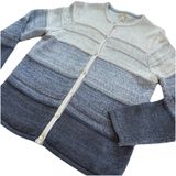 LL Bean Blue Ombré Stripe Chunky Knit Button‎ Cotton Cardigan Sweater LARGE Photo 0