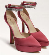 Sam Edelman Andie Pumps Pink Satin Embellished Platform Heel Display Size 8.5‎ Photo 0