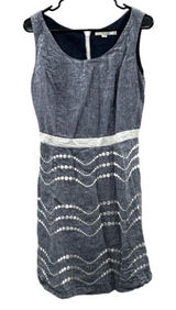 Boden Summer‎ Fun Denim Blue & White Embroidered Sleeveless Mini Dress Size 10 Photo 0