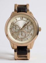 Gold Tone and Black‎ Bracelet Women's Fashion Watch Stainless Steel Back Photo 0