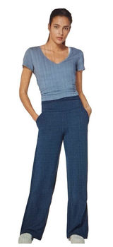 Lululemon Take It Easy Pants Womens Blue High Rise Ruched Waist Band Yoga Sz 4 Photo 0