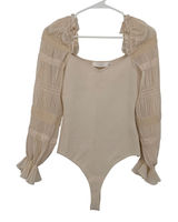 ASTR‎ The Label Bodysuit Womens Small Cream Excellent Pleated Sequin Sleeve Photo 0