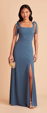 Birdy Grey Alex Crepe‎ Twilight Blue Tie Strap Maxi Dress Extra Small Photo 0