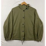 Fashion Olive Green Funnel Neck Button Up Windbreaker Jacket MLZ-2409 Small Photo 0