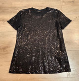 DKNY‎ Black Sequin Short Sleeve T-Shirt Top Womens Size Small S Sparkle Glam Photo 0