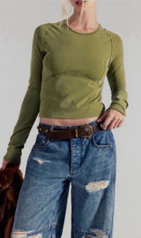 NWOT Free People We The Free Protagonist Long Sleeve - Mossy moss Green - S *IR* Photo 0