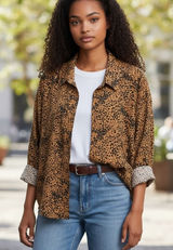 Intimately Free People Leopard Animal Print Button Down Shirt Brown Black M Photo 0