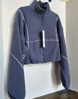 Alo Yoga Polar Fleece Game Time Full Zip Jacket Bluestone White Large Photo 0