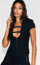 Black Plunge Buckle Detail Corset Shirt Photo 0