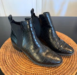 Dolce Vita Tristan Black Croc Embossed Leather Chelsea‎ Ankle Boots 8M Photo 0