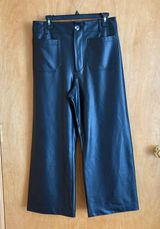 Maeve Anthropologie Colette Faux Leather Pants 30 Black Wide Leg High Rise‎ Photo 0