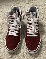 Vans High Top Sneakers Women’s Size 6, Men’s Size 4.5 Burgundy with White Photo 0