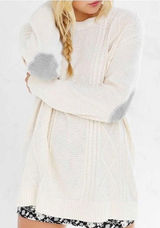 BDG Urban Outfitters Cable Knit Elbow Patches Sweater Women's Small Cream‎ Y2K Photo 0