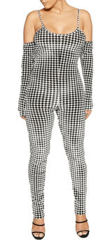 Naked‎ Wardrobe Black White Velour Houndstooth Jumpsuit Large NWT Photo 0