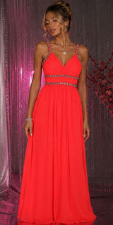 Sequin Hearts Y2K Neon Rhinestone Dress Sz 5 Prom Coral Pageant Bling Glam HOCO Photo 0