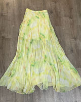 Alice‎ + Olivia Size 2 Shannon Pleated Citrus Yellow Print Overlay Maxi Skirt Photo 0