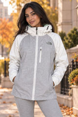 The North Face HyVent Rain Jacket Womens Small Grey White Hooded Shell Coat Photo 0