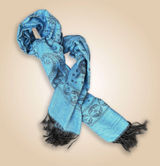 Blue and Black Paisley Pattern Acrylic Scarf with Fringe Photo 0