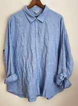 ORVIS Chambray blue Linen blend Shirt button down roll up sleeve XXL Photo 0