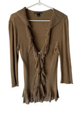 American Living Y2k Sweater‎ Small Ruffle Trim Ribbed Knit Cardigan Top Coquette Photo 0