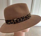 Halogen Wool Fedora Hat Tan Brown O/S Adjustable Animal Print Safari‎ Photo 0