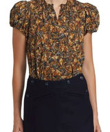 DÔEN Millie Puff Sleeve Button Front‎ Blouse Top in Noir Narcissus Floral Medium Photo 0