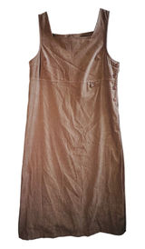 Vtg‎ Jumper Dress Faux Suede Brown M Sleeveless Maxi Pinafore Lagenlook Western Photo 0